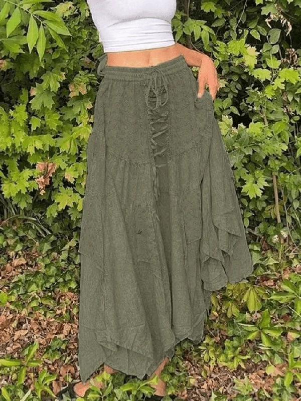Warehouse Sale Washed Irregular Lace Up Midi Skirt