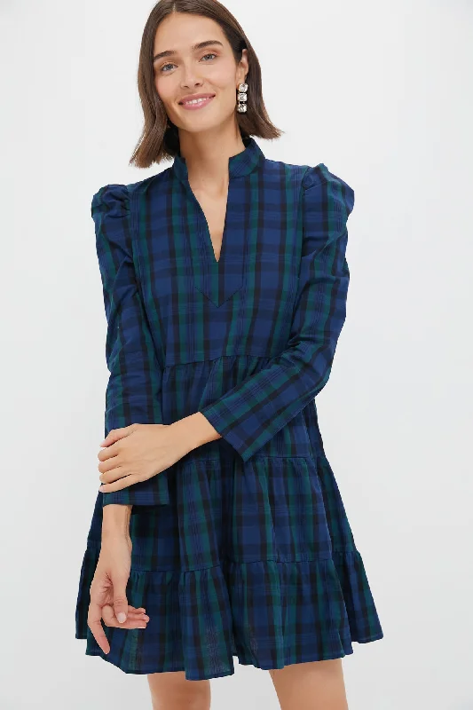 Midnight Madness Blackwatch Long Sleeve Tunic Flare Dress