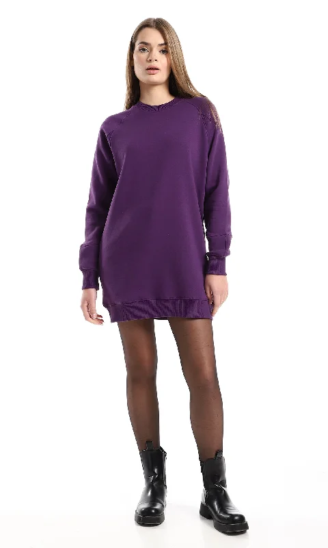 Value Deals O155703 Plain Purple Slip On Round Neck Long Sweatshirt