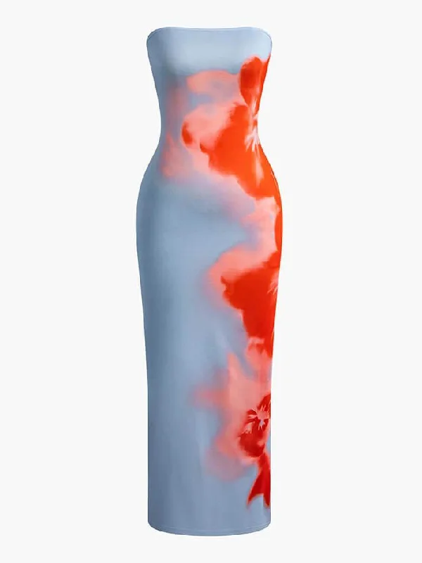 Special Price Flower Print Slit Maxi Dress