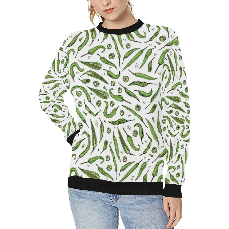 Limited Availability Hand drawn sketch style green Chili peppers patter Women's Crew Neck Sweatshirt