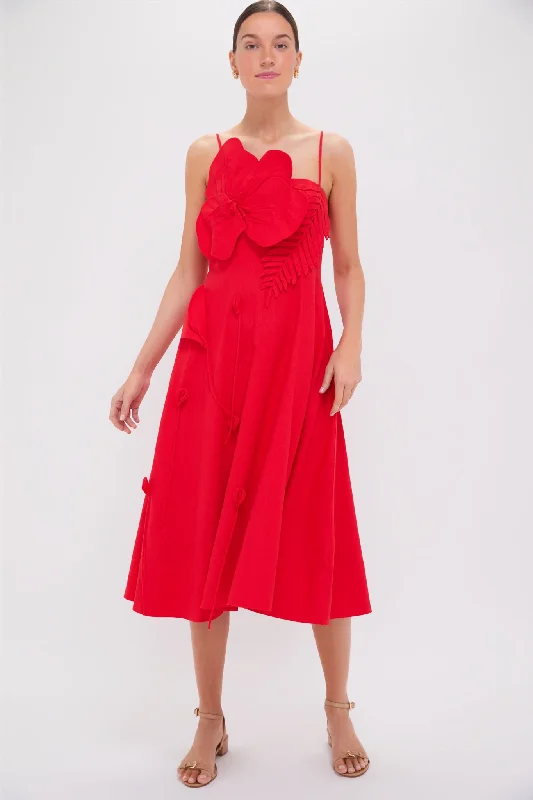 Blowout Sale Red Garden Sleeveless Midi Dress
