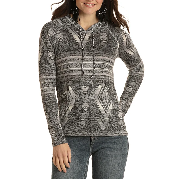 Stock Up and Save Panhandle White Label® Ladies Black Aztec Printed Pullover Hoodie WLWT94R024-01