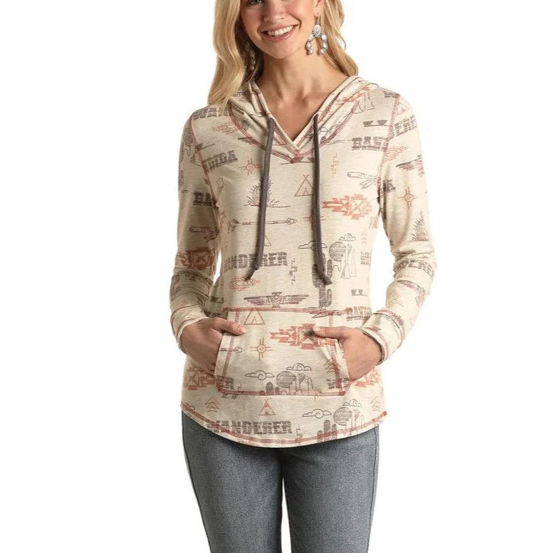 Seasonal Sale Panhandle White Label Ladies South Western Print Hoodie L8H3460