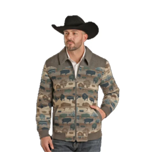Year-End Clearance Panhandle Men's Buffalo Wool Grey Bomber Jacket DM92C01474