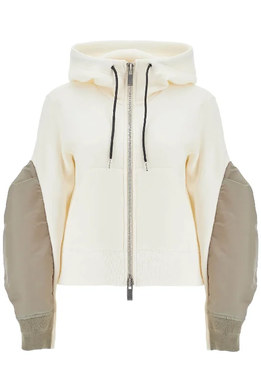 Hooded Sweatshirt With Zipper  - White