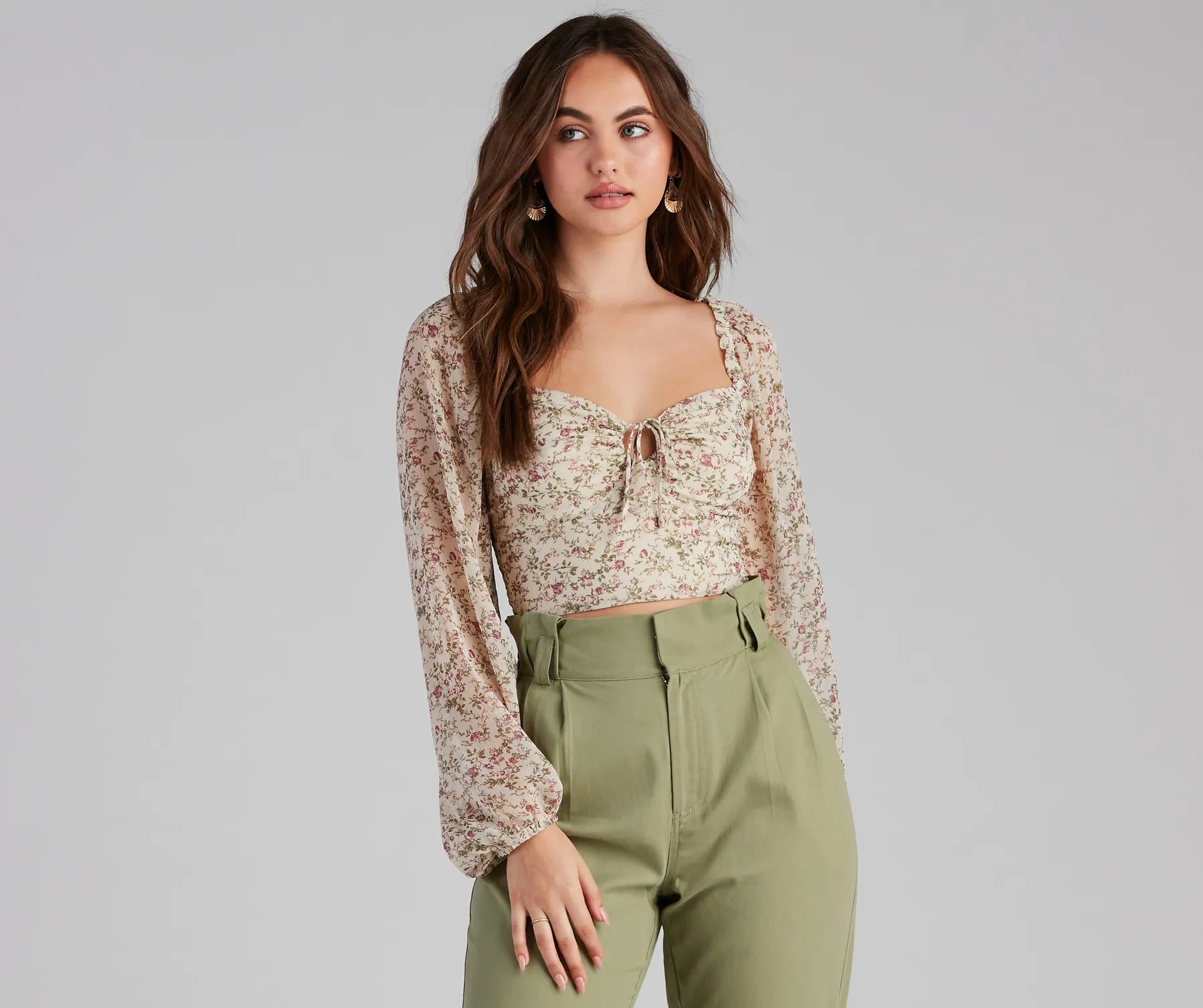 Special Price Femme Floral Chiffon Sweetheart Top