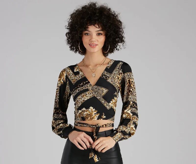 Bargain Blast Royal Wraps Scroll Cheetah Print Top