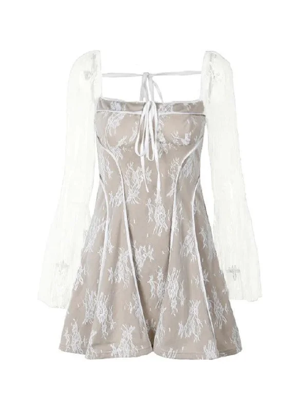 New Markdowns Lace Print Lace Up Corset Fungus Mini Dress