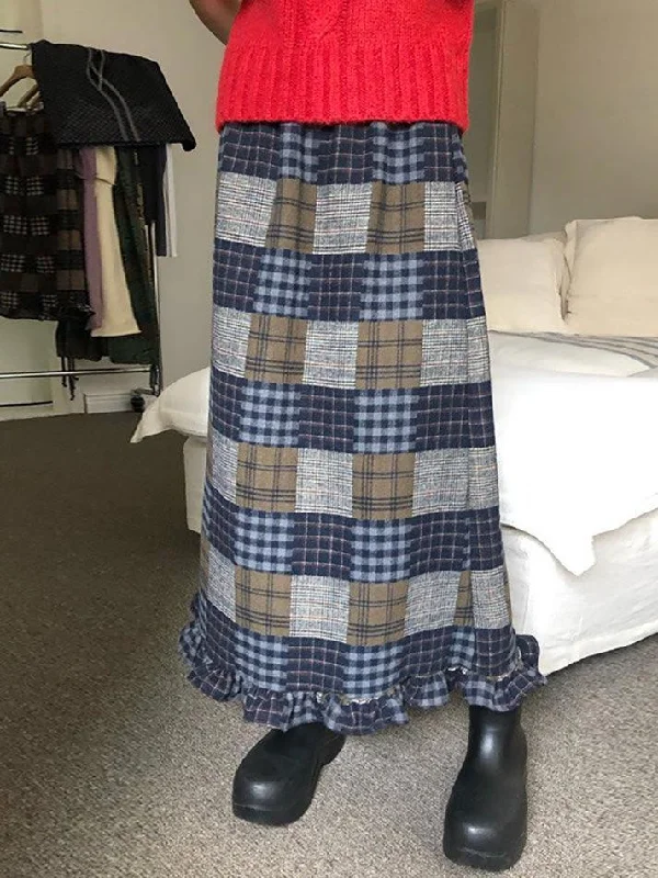 Crazy Deals Vintage High Waisted Plaid Ruffle Skirt