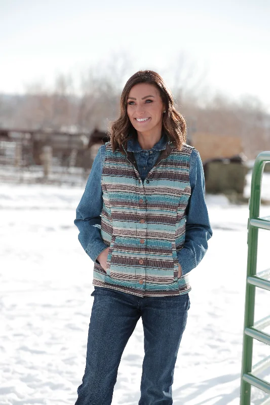 Extra Savings Cinch Ladies Turquoise/Brown Stripe Reversible Vest