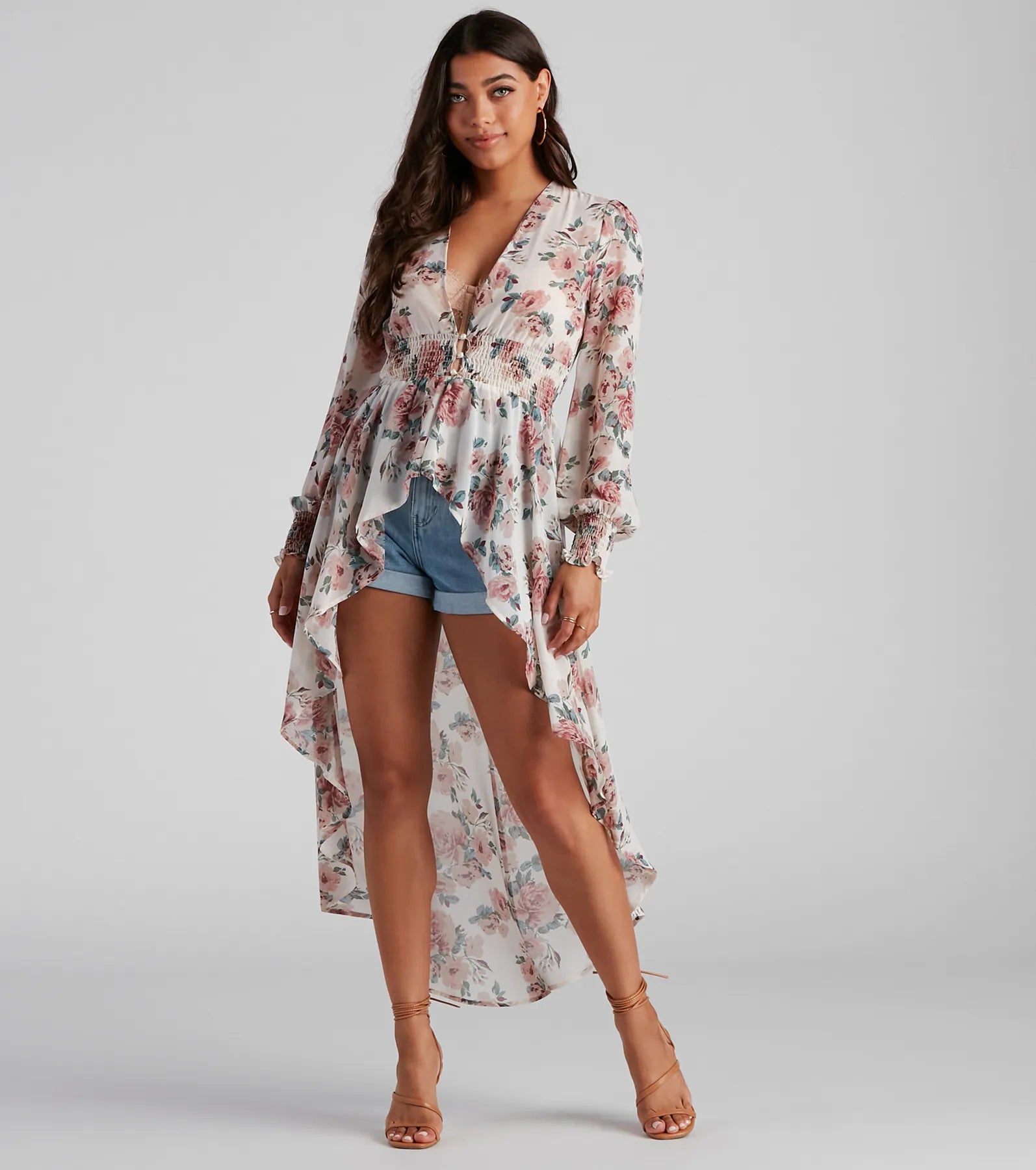 Final Clearance Make It Floral Chiffon High-Low Duster