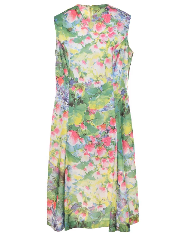 Best Bargains 1970s Floral Print Multi-Colour Sleeveless Dress - M