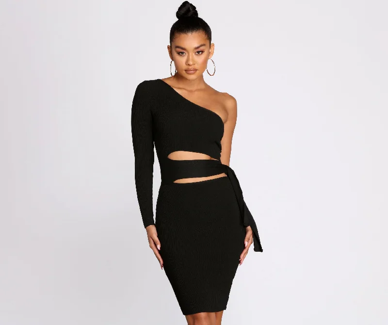Amazing Deals One Of A Kind One Shoulder Knit Midi Dress