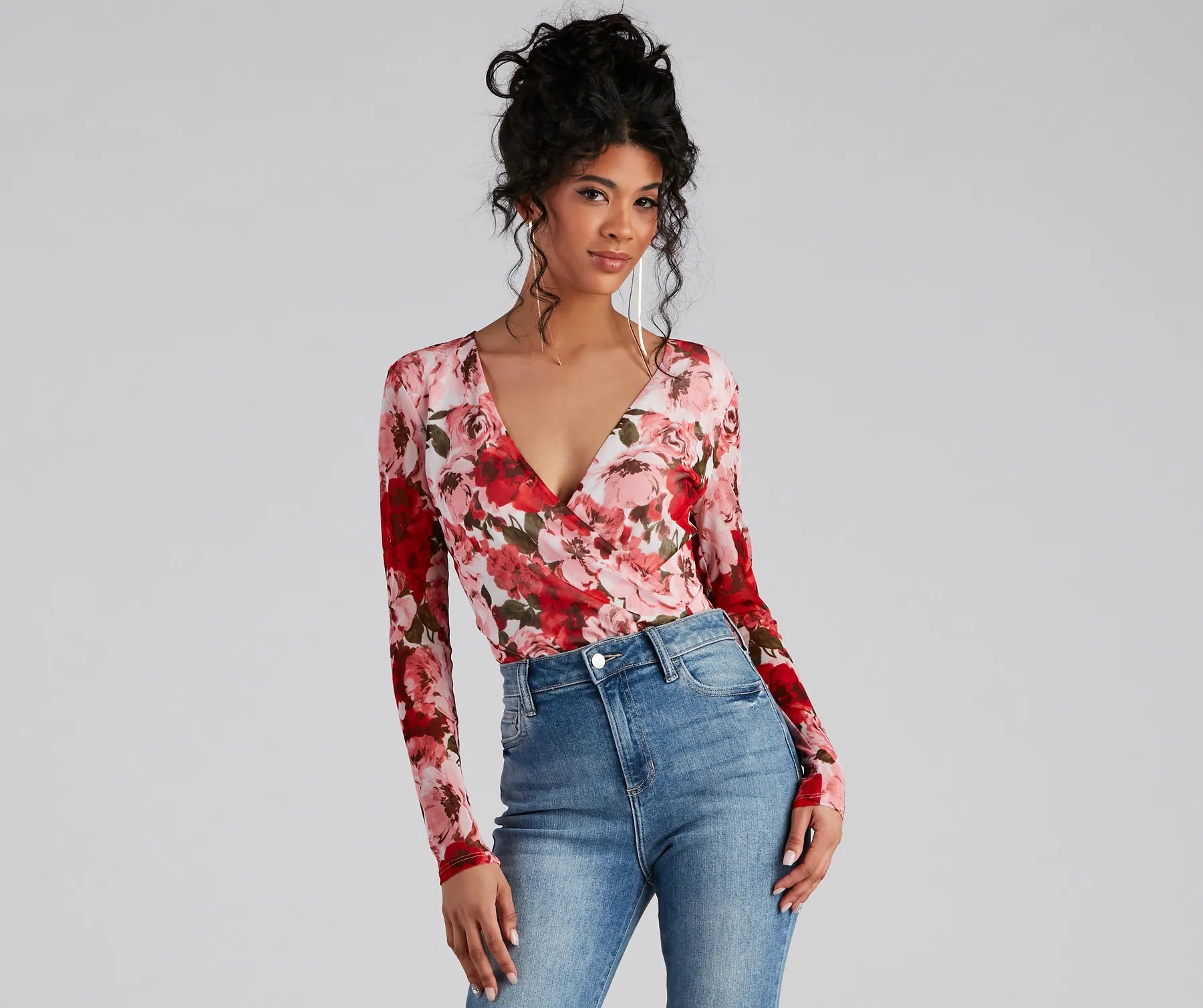 Last Chance Must Be Love Mesh Floral Bodysuit