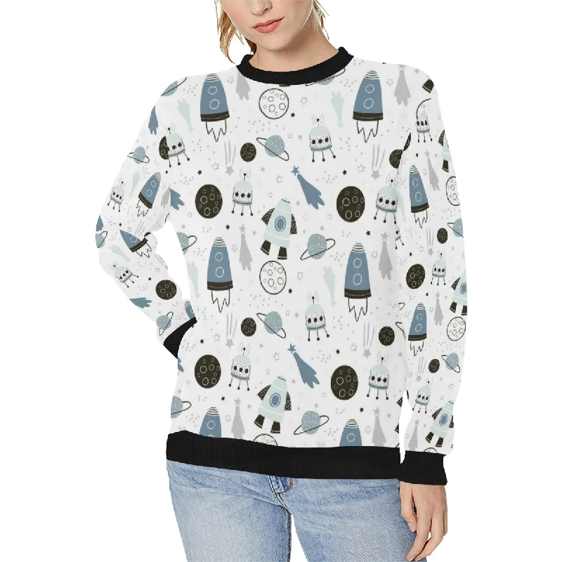 Savings Event Hand drawn space elements space rocket star planet Women's Crew Neck Sweatshirt