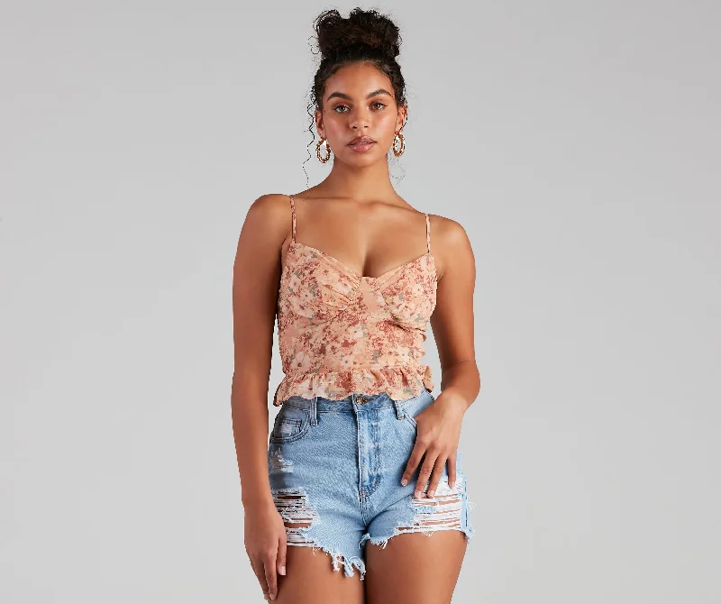 Deal Mania Floral Retreat Chiffon Peplum Tank Top