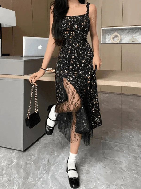 Massive Deals Floral Sling Slit Midi Dress