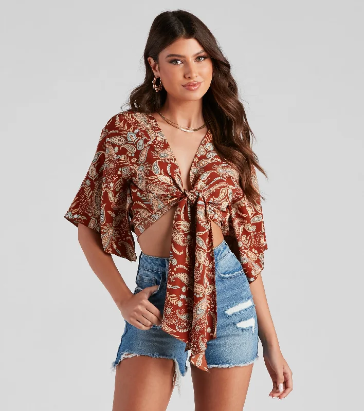Major Savings Palisades Paisley Tie-Front Top
