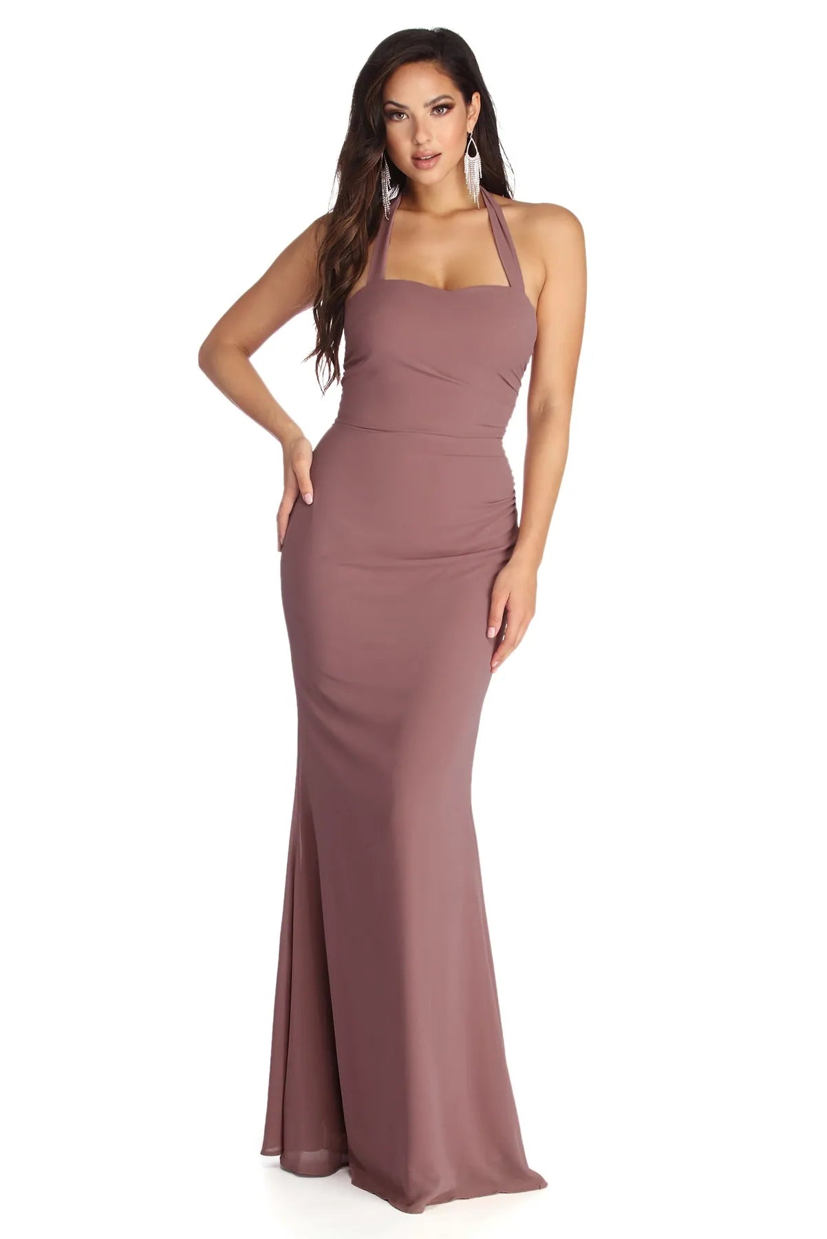 Deal Frenzy Tessa Formal Halter Chiffon Dress