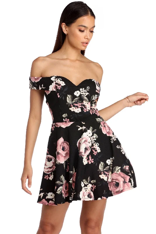 Exclusive Access Flirty In Floral Skater Dress