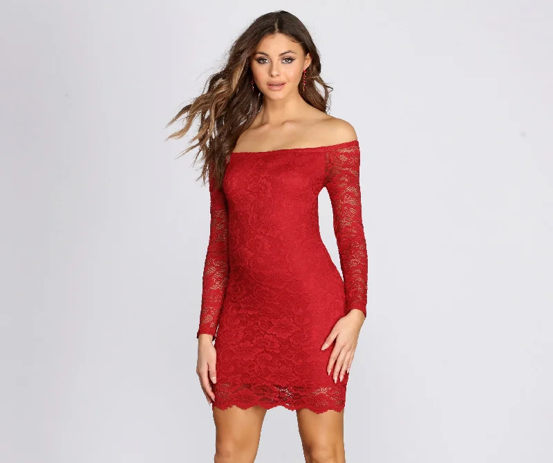 Unmissable Offer Lovely Lace Off The Shoulder Mini Dress