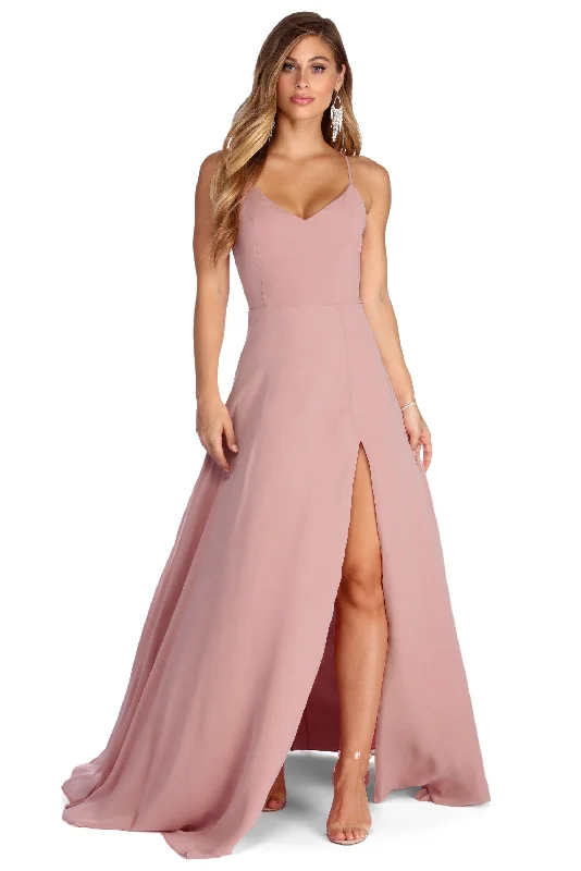 Overstock Sale Bethany Formal High Slit Chiffon Dress
