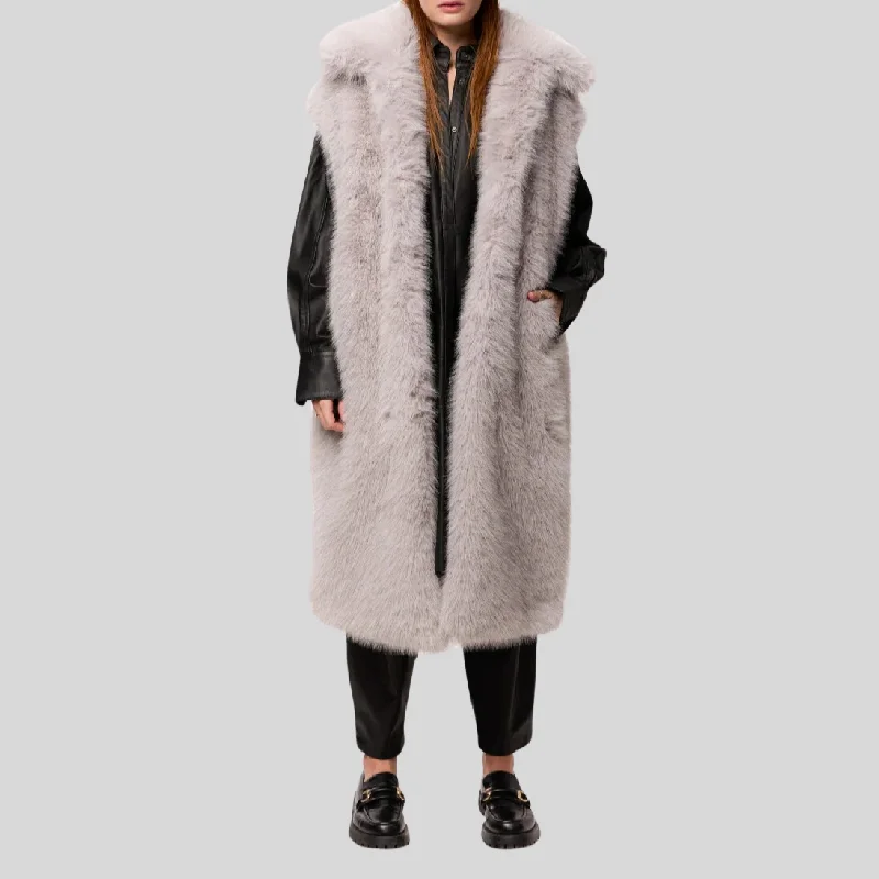 Instant Discount Faux Fur Sleeveless Long Coat - Dove