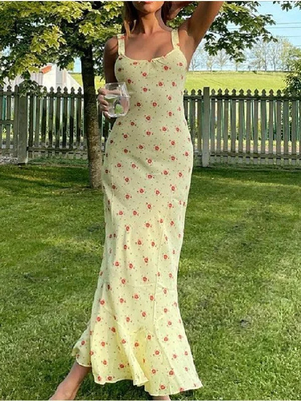 Closeout Summer Floral Print Maxi Dress