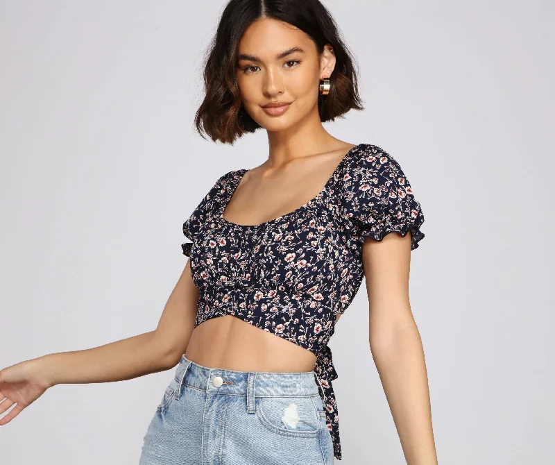 Exclusive Deal Floral Obsession Puff Sleeve Crop Top