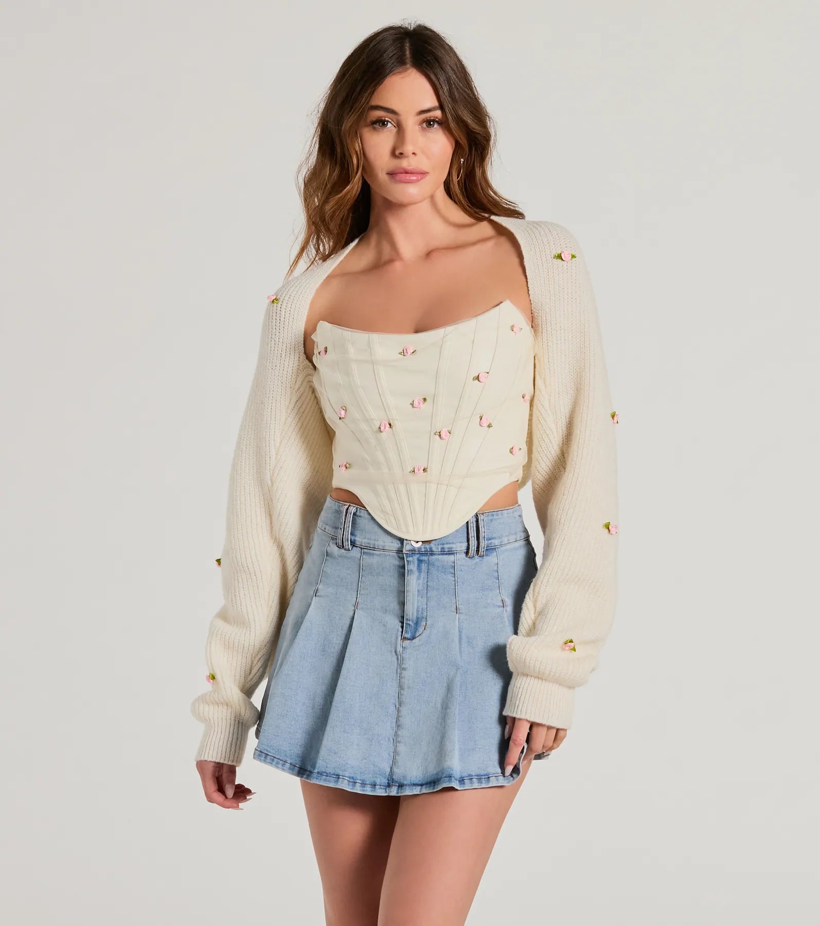 Early Access The Sweetest Floral Rosette Long Sleeve Knit Bolero