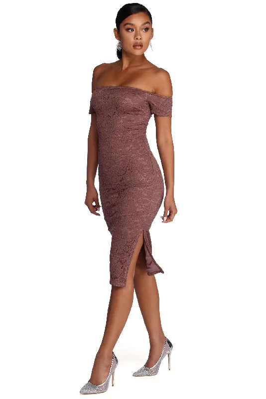 Value Deals Leslie High Slit Midi Lace Dress