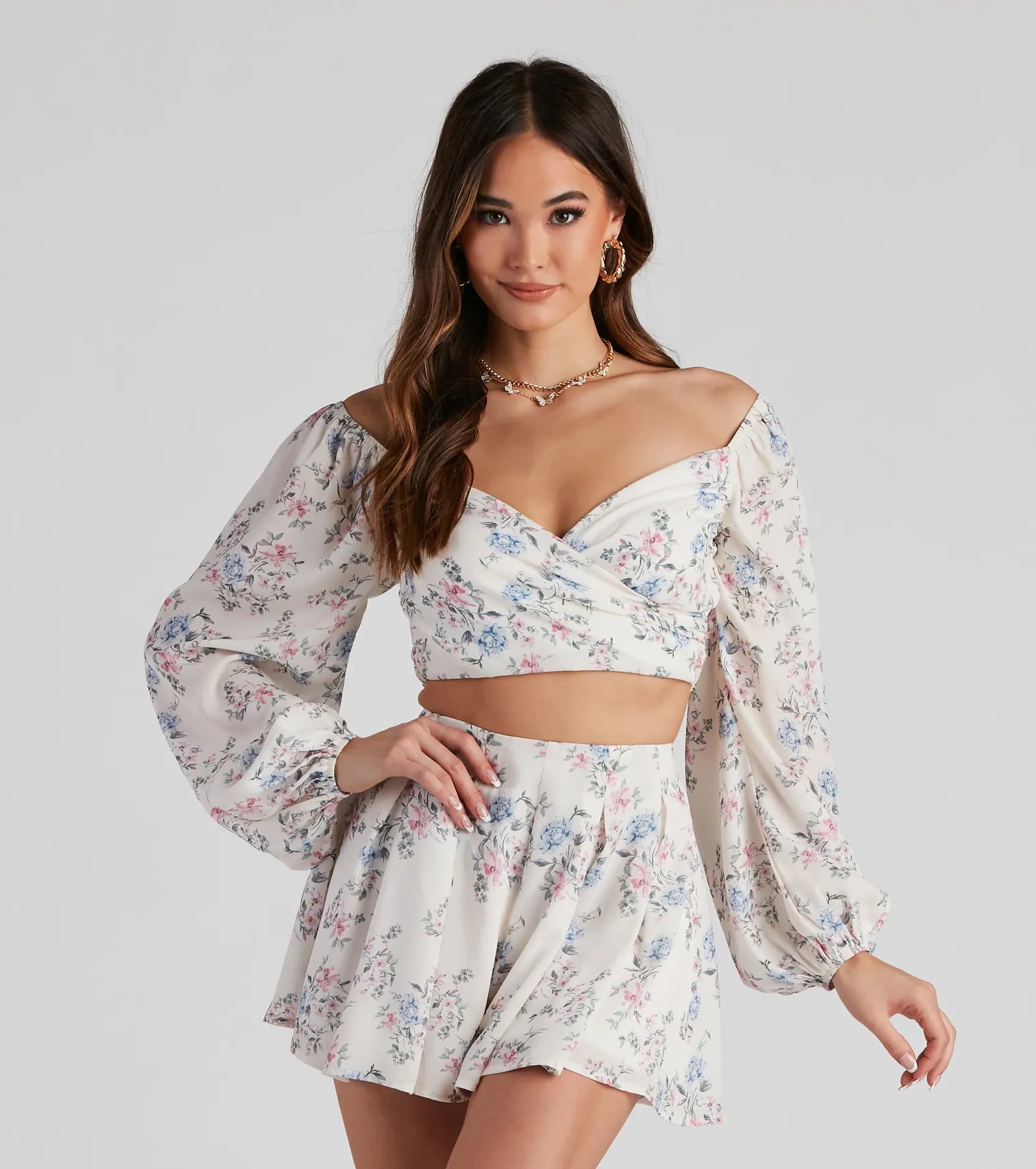 Big Savings Secret Garden Chiffon Surplice Top