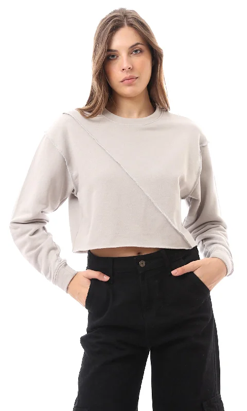 Flash Deals O174725 Solid Light Grey Sweatshirt With Cuffed Sleeves