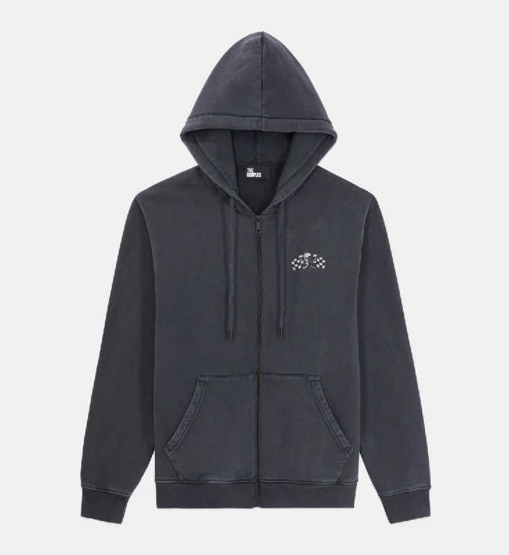 New Deals Hoodie With Racing Skull Serigraphy | Men | Black Washed