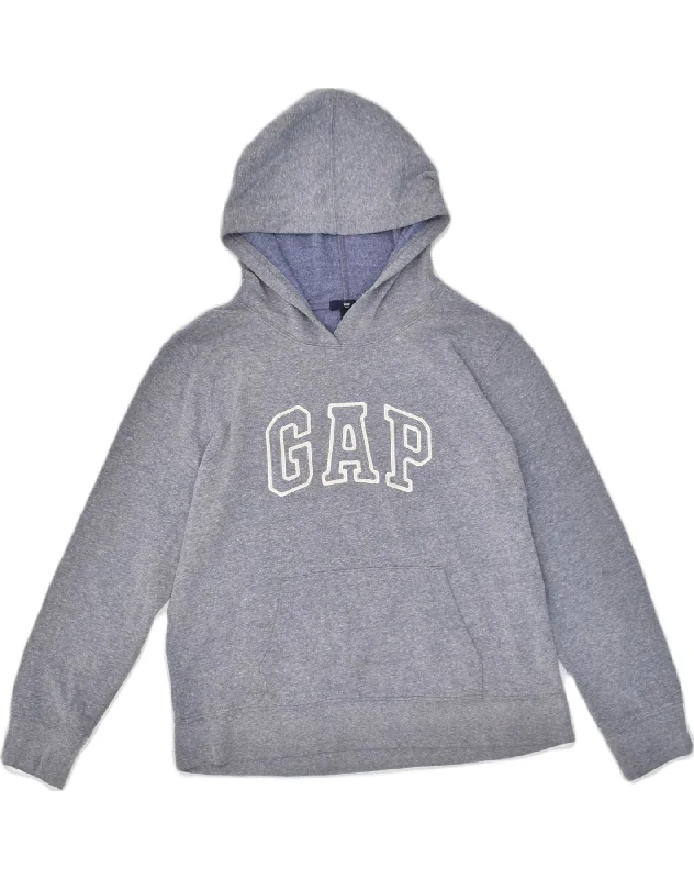 GAP Womens Graphic Hoodie Jumper UK 14 Large Blue Cotton