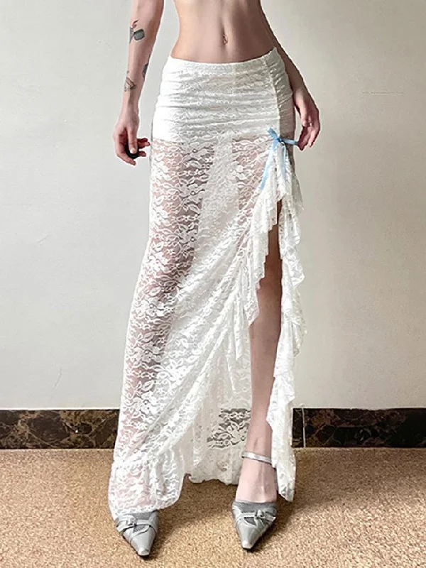 The Best Prices See Through Lace Midi Skirt