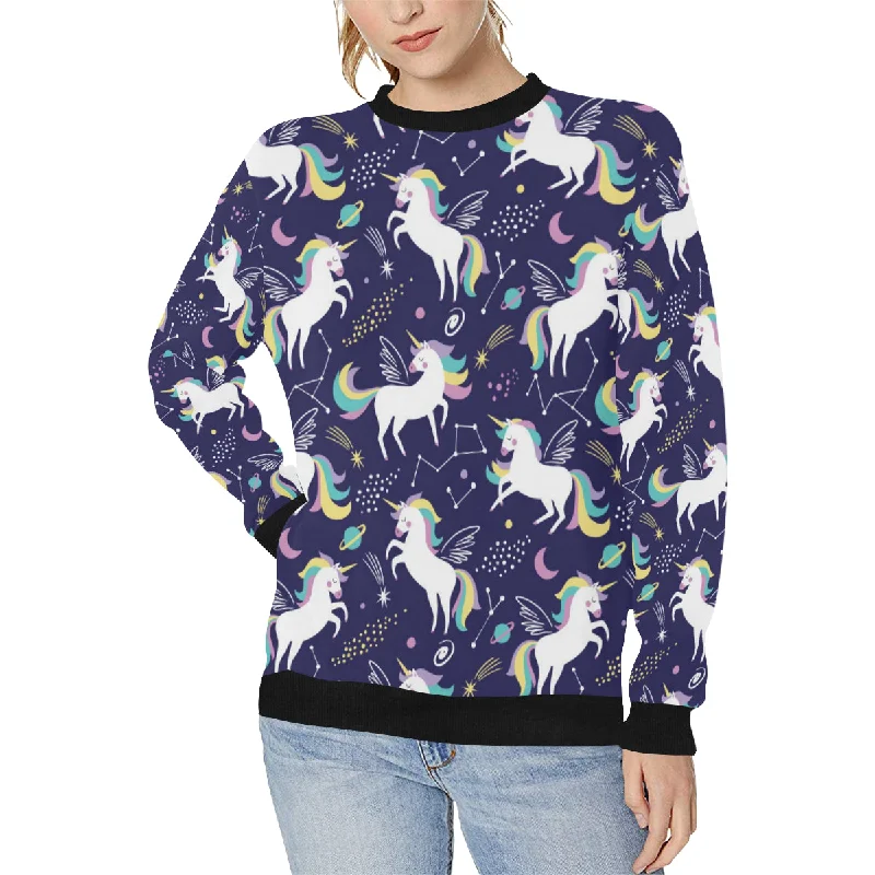 Special Price Hand drawn cute unicorn star planet Women's Crew Neck Sweatshirt