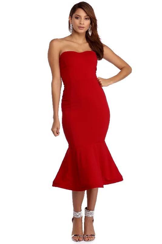 Seasonal Sale Allison Crepe Ruffle Midi Dress