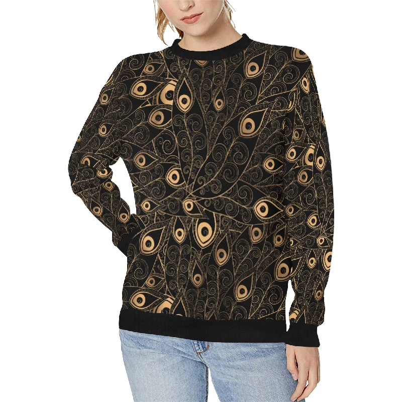 Big Savings Gold peacock feather pattern Women's Crew Neck Sweatshirt