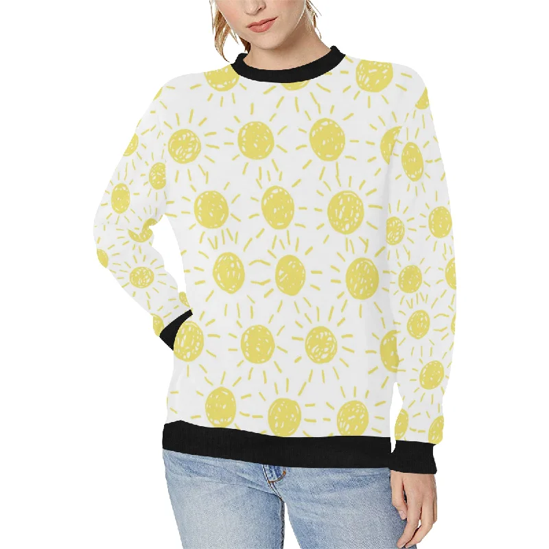 Warehouse Sale hand drawn sun pattern Women's Crew Neck Sweatshirt