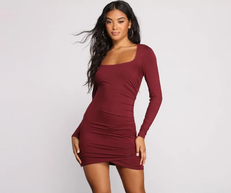 Super Sale Break The Rules Ruched Knit Mini Dress