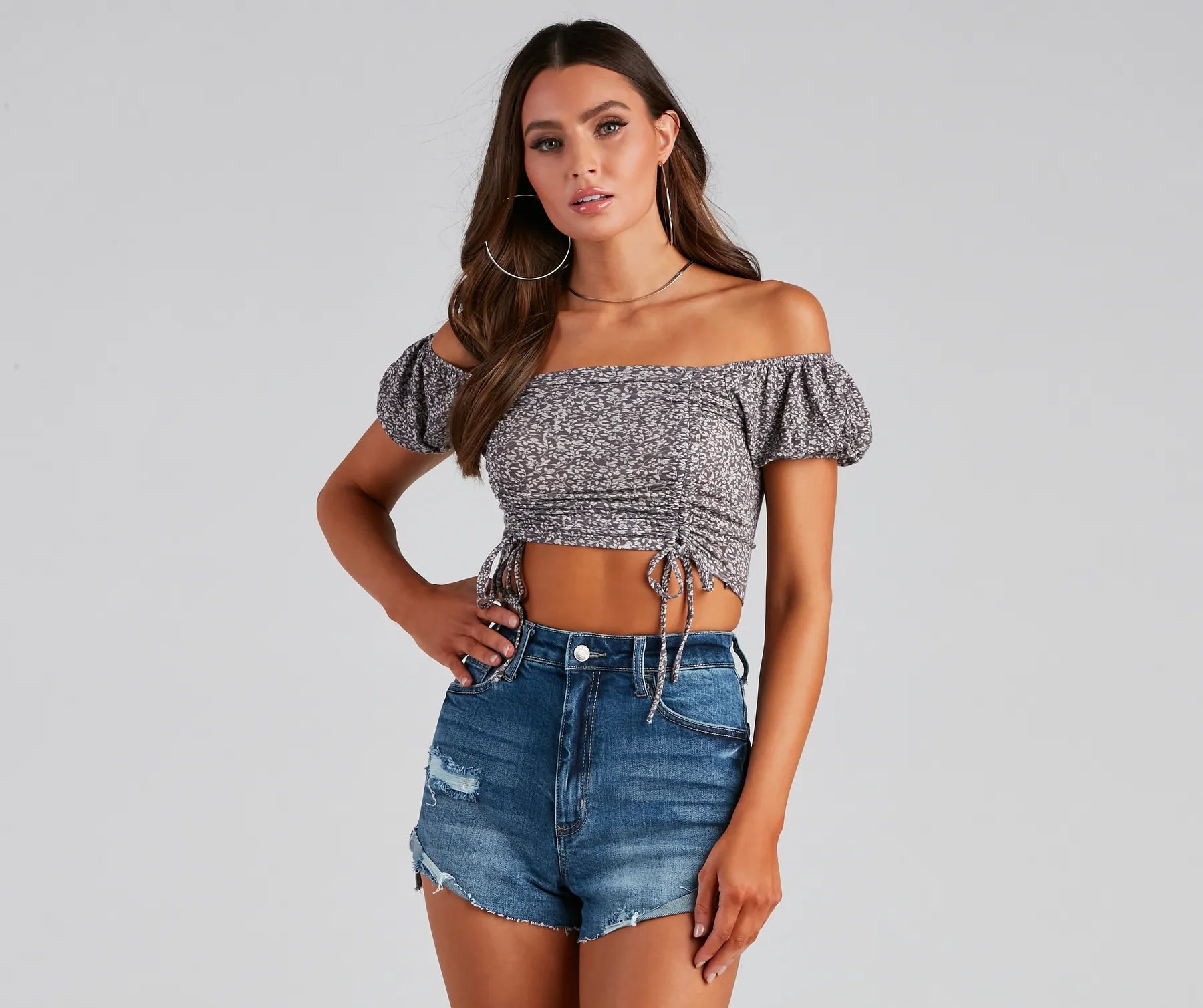 Early Access Ditsy Floral Off-Shoulder Crop Top