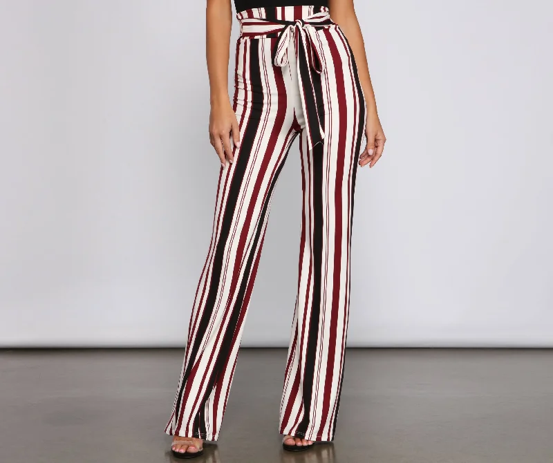Closeout Striped And Stylish Tie-Waist Pants