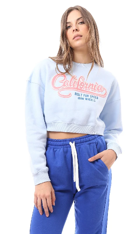 Best Bargains O174476 Light Blue Printed "California" Cropped Sweatshirt