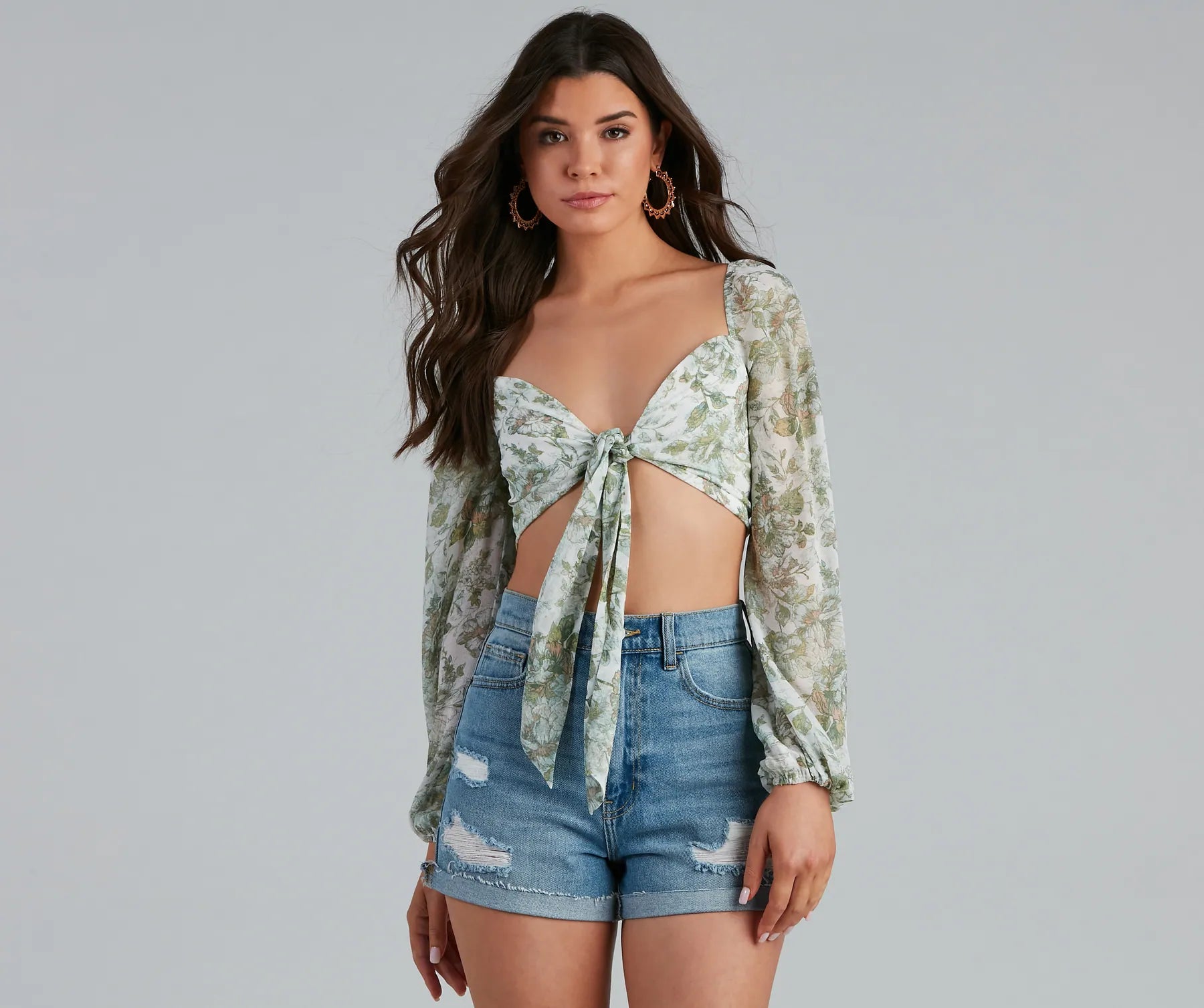 Blowout Deals Chic Dainty Floral Tie-Front Top