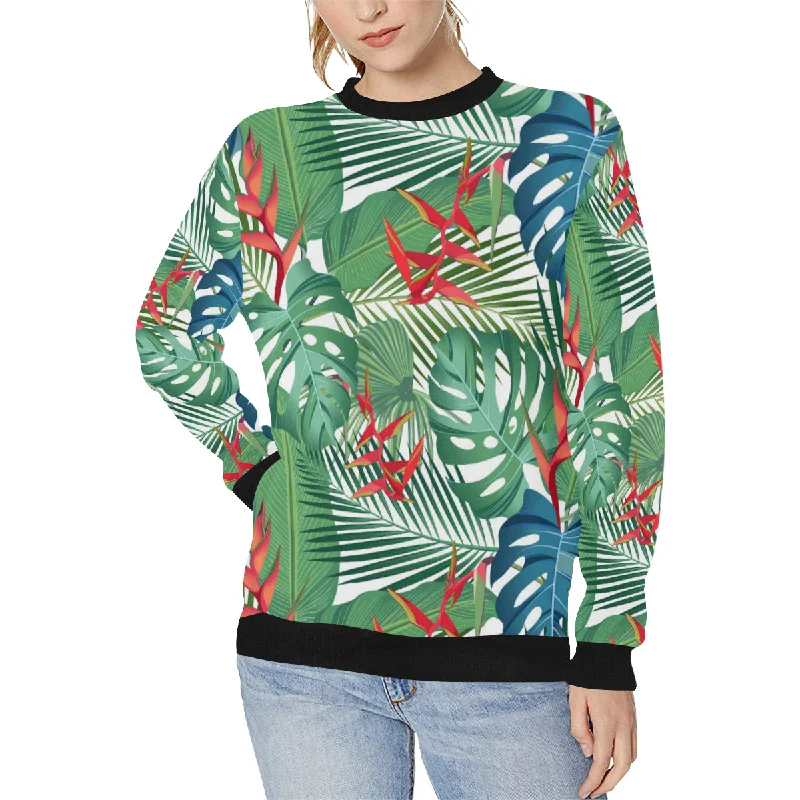 Exclusive Savings heliconia palm and monstera  leaves pattern Women's Crew Neck Sweatshirt