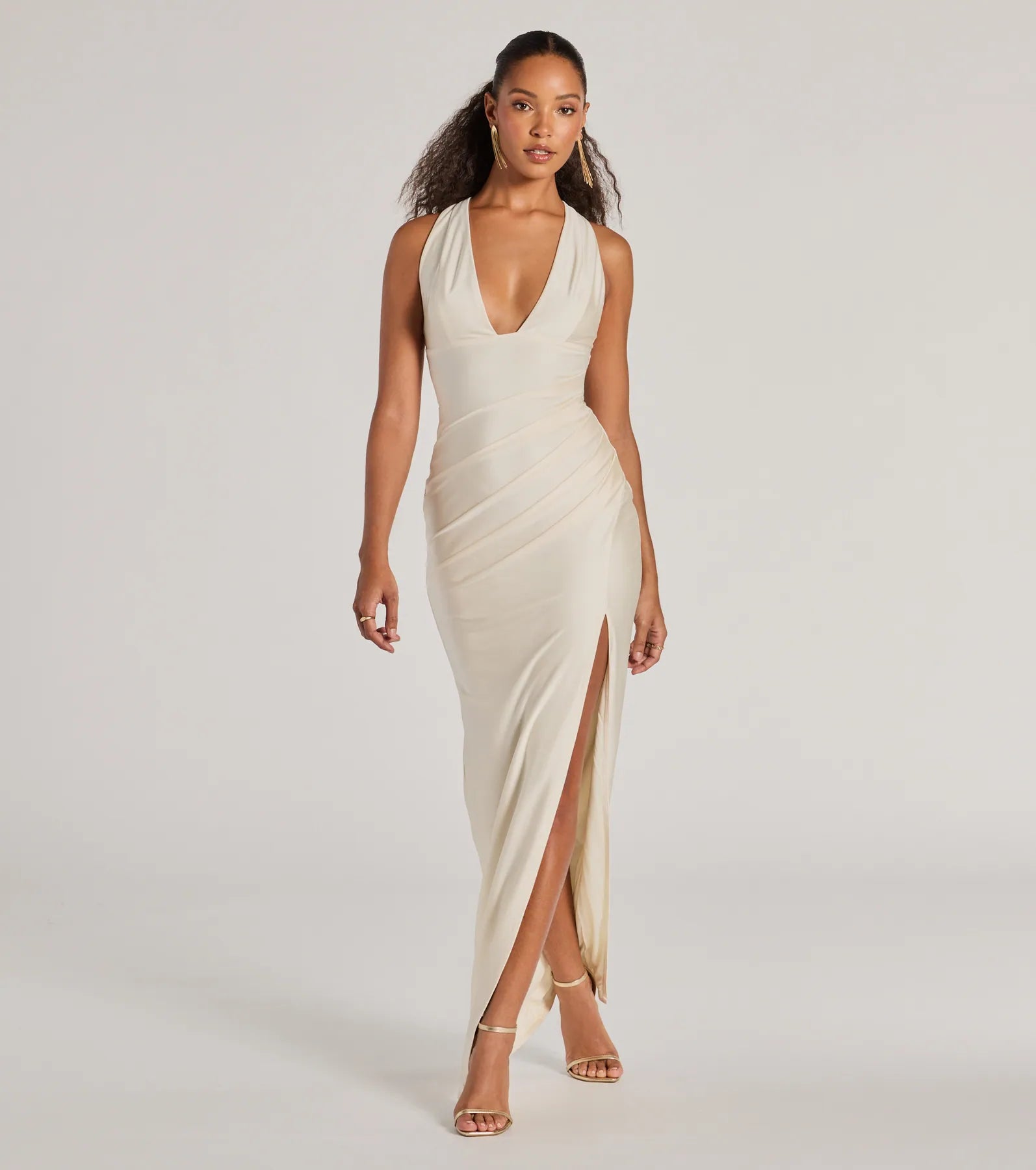 Buy Now Jenn V-Neck Strappy Back Slit Long Formal Dress