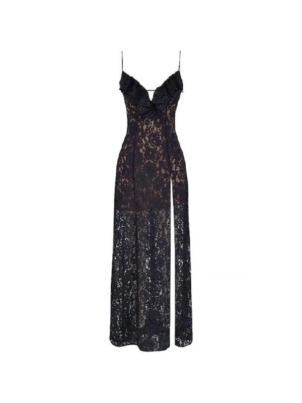 Low Prices Lace V Neck High Split Maxi Dress