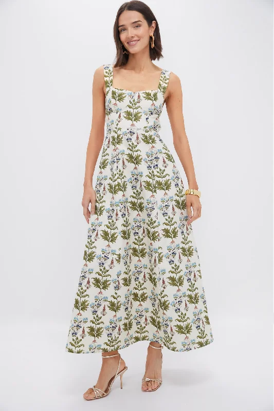 Overstock Sale Ivory Persian Botanic Azzurra Midi Dress